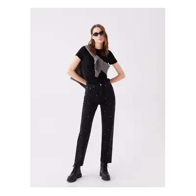 LC Waikiki Straight Fit Stone Printed Women's Jean Trousers