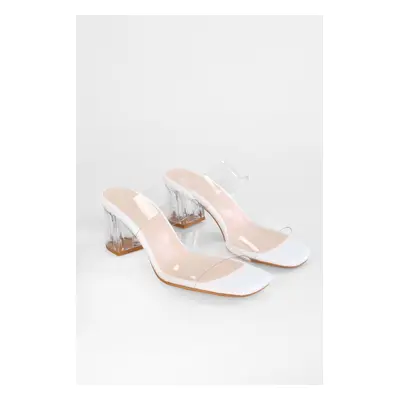 Shoeberry Women's Rake White Transparent Banded Heeled Slippers