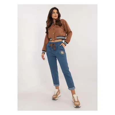 Blue women's denim pants with ties