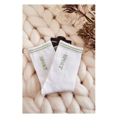 Women's Sports Socks Vertical Sport Lettering White