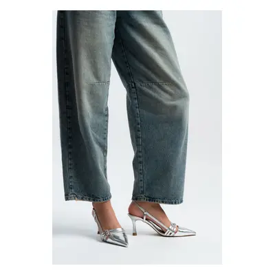 NİŞANTAŞI SHOES Andrina Silver Patent Leather Belt Detail Ankle-Tied Women's High Heel Shoes