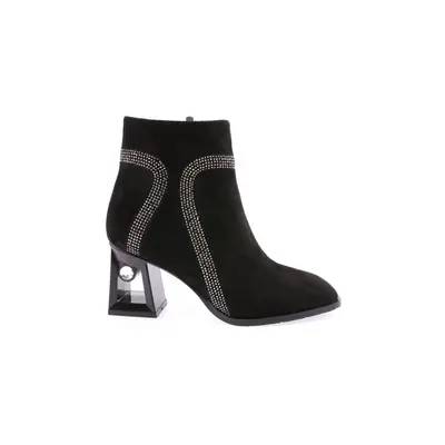 DGN 864-22k Women's Silver Stone Heeled Boots Black Suede