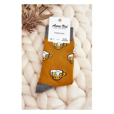 Men's Patterned Socks Beer Yellow and Grey