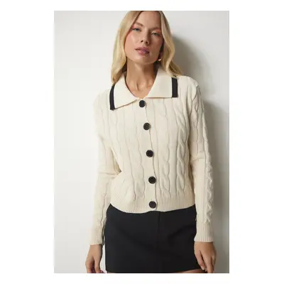 Happiness İstanbul Women's Cream Knit Patterned Buttoned Knitwear Cardigan