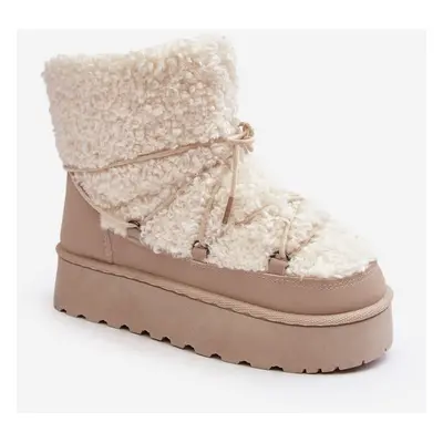 Women's lace-up snow boots with thick soles, beige Loso