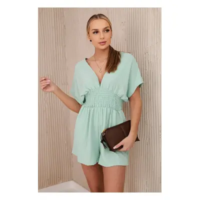 Dark mint jumpsuit with ruffled waistband