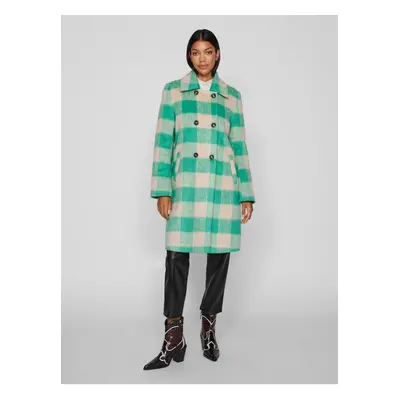 Women's green and beige plaid coat VILA Viorta - Women