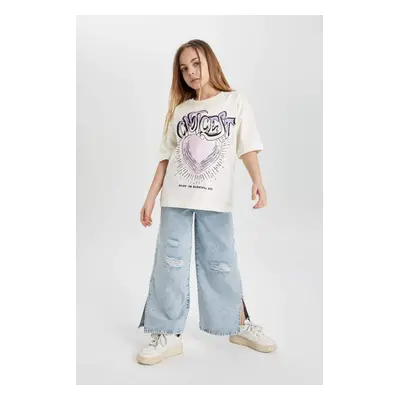 DEFACTO Girl's Wide Leg Ripped Detailed Wide Leg Jeans Z4708a623au