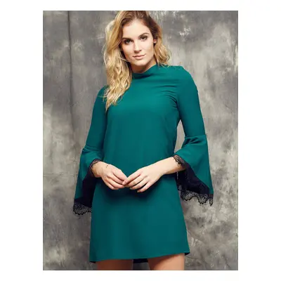 Cocomore Boutiqe dress with stand-up collar and flared sleeves green