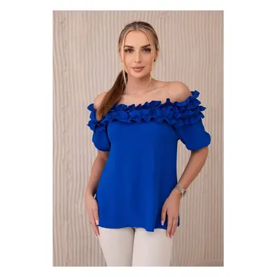 Spanish blouse with a small ruffle cornflower blue