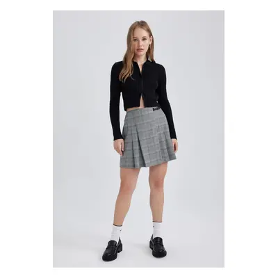 DEFACTO Cool Pleat Plaid Mini Skirt