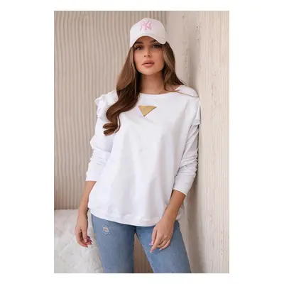 Cotton blouse with ruffles on the shoulders white