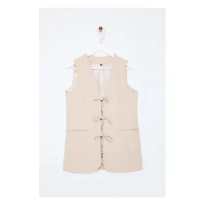 Trendyol Beige Front Tie Closure Woven Vest