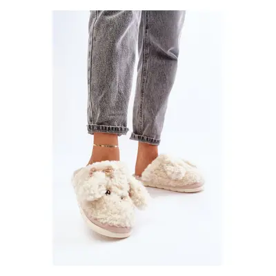 Futrzane Warm women's slippers beige Falinivia