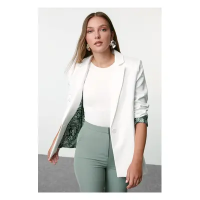 Trendyol White Regular Fit Patterned Lined Blazer Jacket