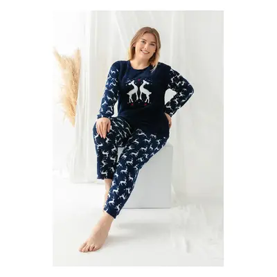 Trendyol Curve Navy Blue Christmas Patterned Knitted Pajama Set