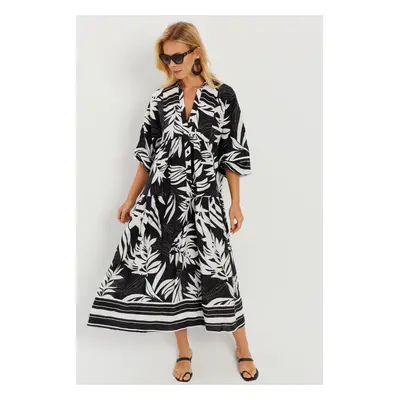 Cool & Sexy Women's Black-White Patterned Loose Maxi Dress GO166