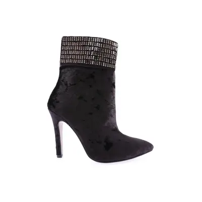 DGN Women's Pointed Toe Crystal Stones Thin Heeled Boots.