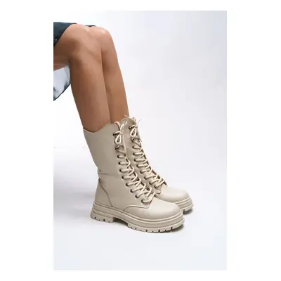 Riccon Khervikh Women's Long Combat Boots Beige