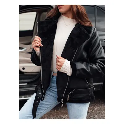 Women's NORFDIMA leather jacket with fur black Dstreet