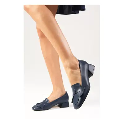 Mio Gusto Brenda Navy Blue Women's Shoes with Short Toes and Heels.