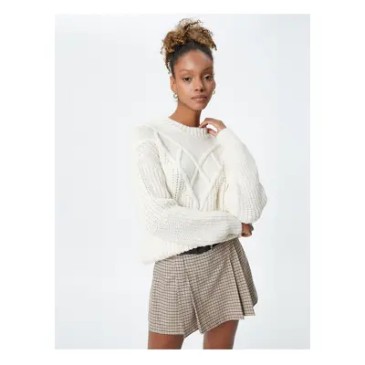 Koton Knitted Sweater Round Neck Flowy Textured