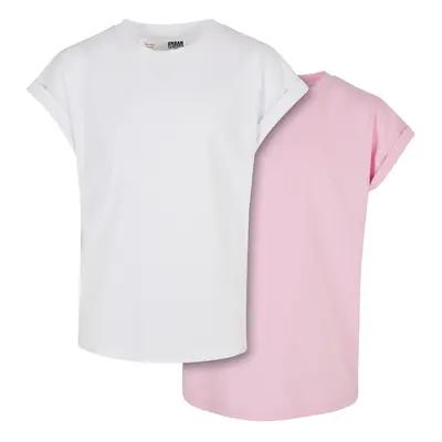 Girls' Organic T-Shirt with Extended Shoulder 2-Pack White/Girls' Pink