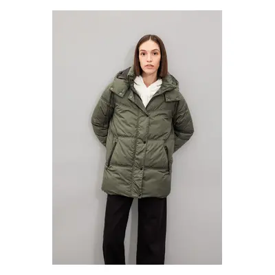 DEFACTO Water Repellent Oversize Wide Mold Zipper Snap Closure Pocket Hooded Puffer Jacket Parka