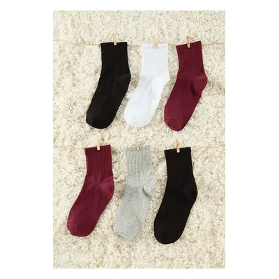 Trendyol Multi-Colored 6-Pack Cotton Twill Knit Socks