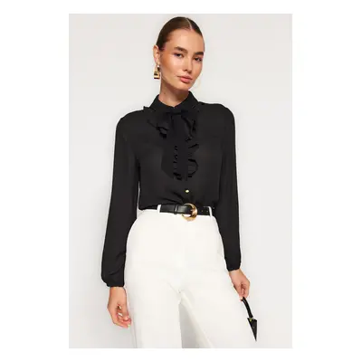 Trendyol Black Regular Fit Woven Shirt with Removable Bow