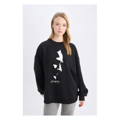 DEFACTO Oversize Wide Fit Crew Neck Ataturk Printed Sweatshirt