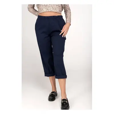 Navy blue cotton trousers with elastic band