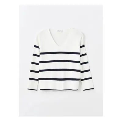 LC Waikiki LCW Vision V Neck Striped Long Sleeve Women's Knitwear Sweater