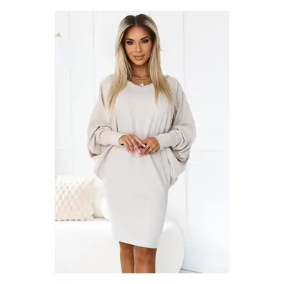 402-7 Sweater warm batwing dress with neckline - beige