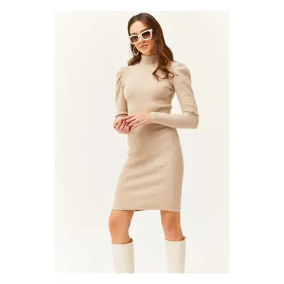 Olalook Women's Stone Half Turtleneck Princess Sleeve Raised Mini Dress