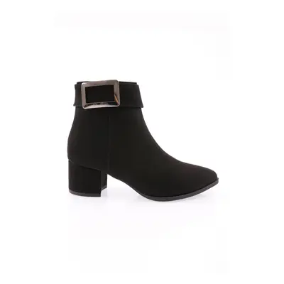 DGN Si-14 Women's Buckle Heeled Boots Black Suede