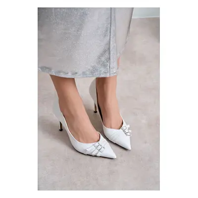 NİŞANTAŞI SHOES Smarty Pearl Patterned Belt Detail Women's Thin Heeled Shoes