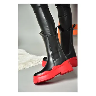 Fox Shoes N280420009 Black/Red Women's Boots With A Thick Sole