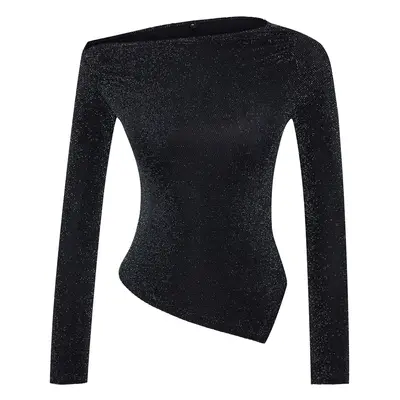 Trendyol Anthracite Asymmetric Hem Detailed Knitted Blouse