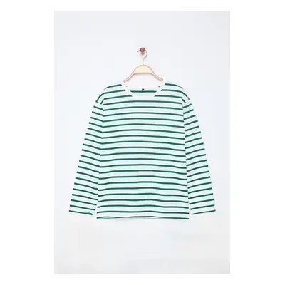 Trendyol Curve Green Crew Neck Striped Knitted Sweatshirt