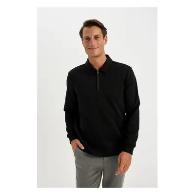 DEFACTO Regular Fit Polo Collar Half Zipper Basic Plain Sweatshirt