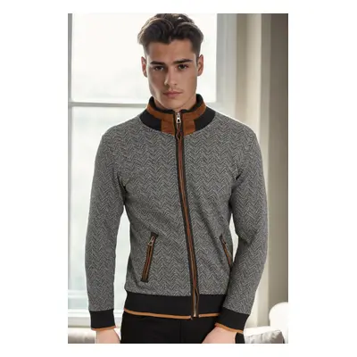 1021 DEWBERRY MEN'S SWEATSHIRT-DARK HERRINGBONE BLACK