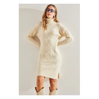 Bianco Lucci Women's Hair Braided Turtleneck Knitwear Dress