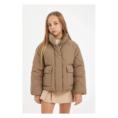 DEFACTO Girl Water Repellent Puffer Jacket Stand Collar Pocket Zippered