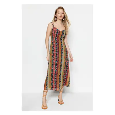 Trendyol Multicolored Patterned A-Cut Strap Midi Lined Woven Dress