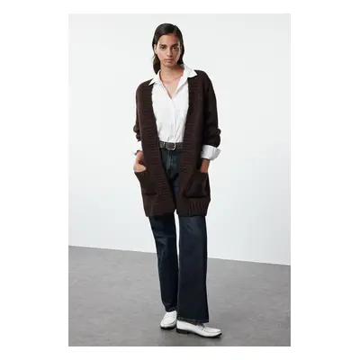 Trendyol Brown Wide Pattern Soft Texture Wide Pattern Knitwear Cardigan