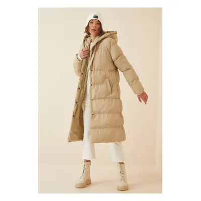 Happiness İstanbul Women's Cream Hooded Oversized Puffy Coat