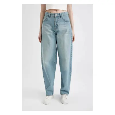 DEFACTO Baggy Fit High Waist Long Jean Washed Trousers