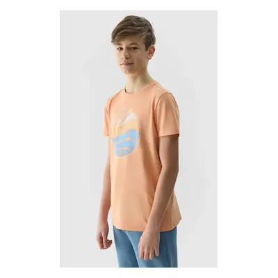 Boys' T-shirt in a regular fit with a 4F print - coral