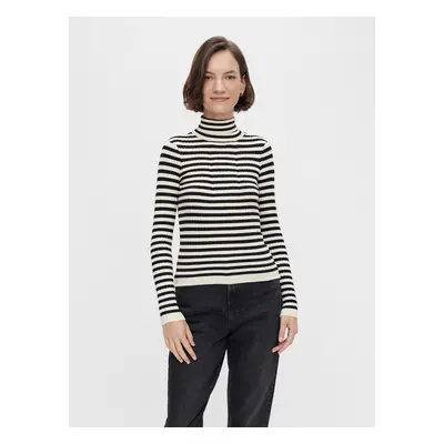 Cream-Black Striped Turtleneck Pieces Rista - Women